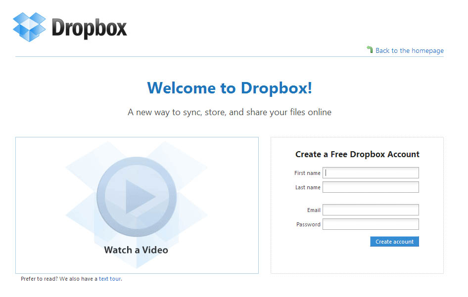 Регистрация DropBox